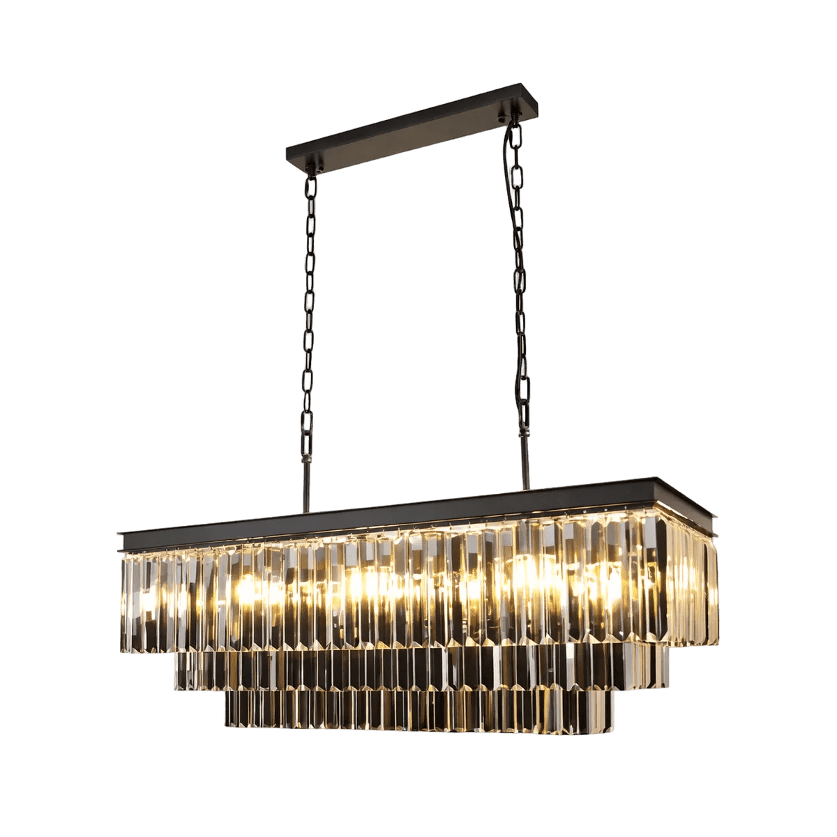 Smoke Crystal Rectangular Chandelier — transparent background, 1254 × 1254