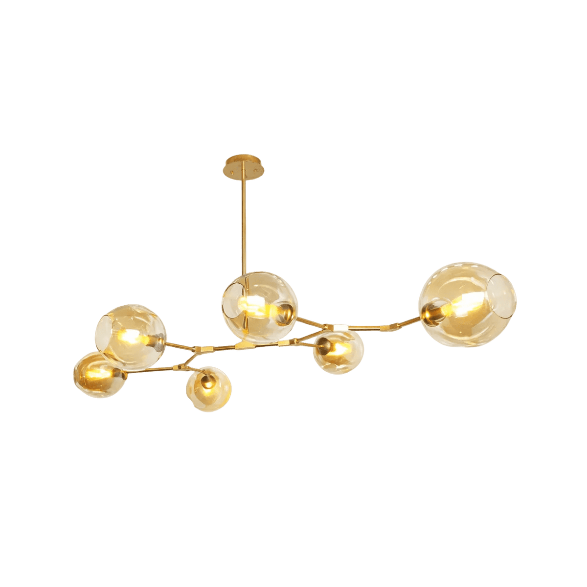 Gold & Amber 6 Light Molecule Horizontal Pendant — transparent background, 1254 × 1254