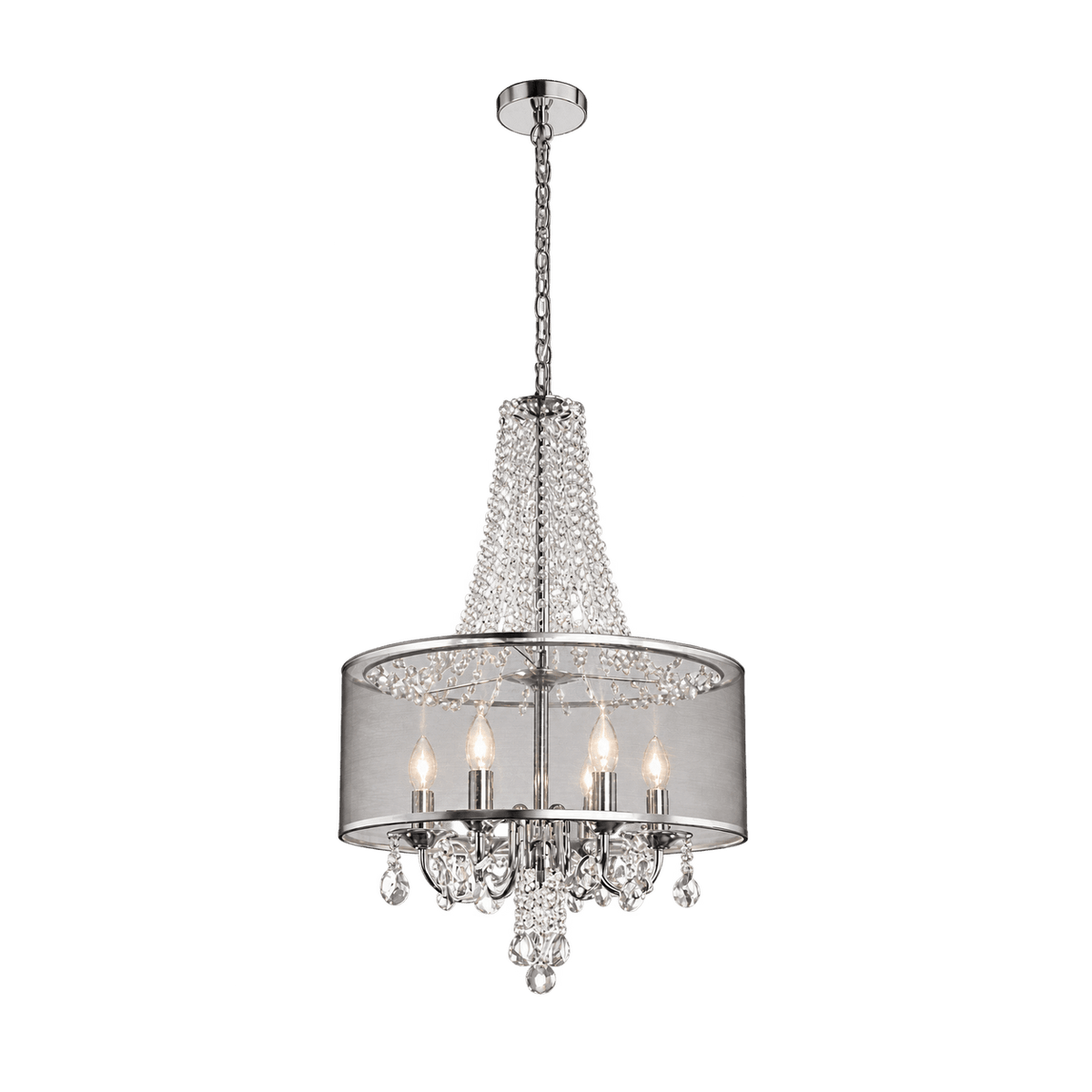 Polished Chrome Crystal Chandelier — transparent background, 1254 × 1254