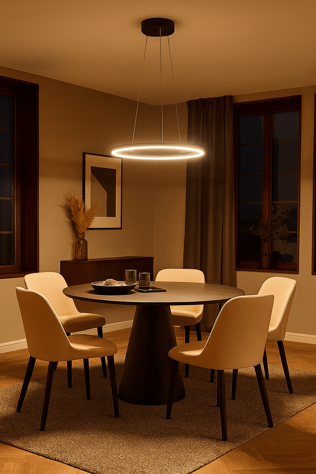 Black LED Ring Pendant Light