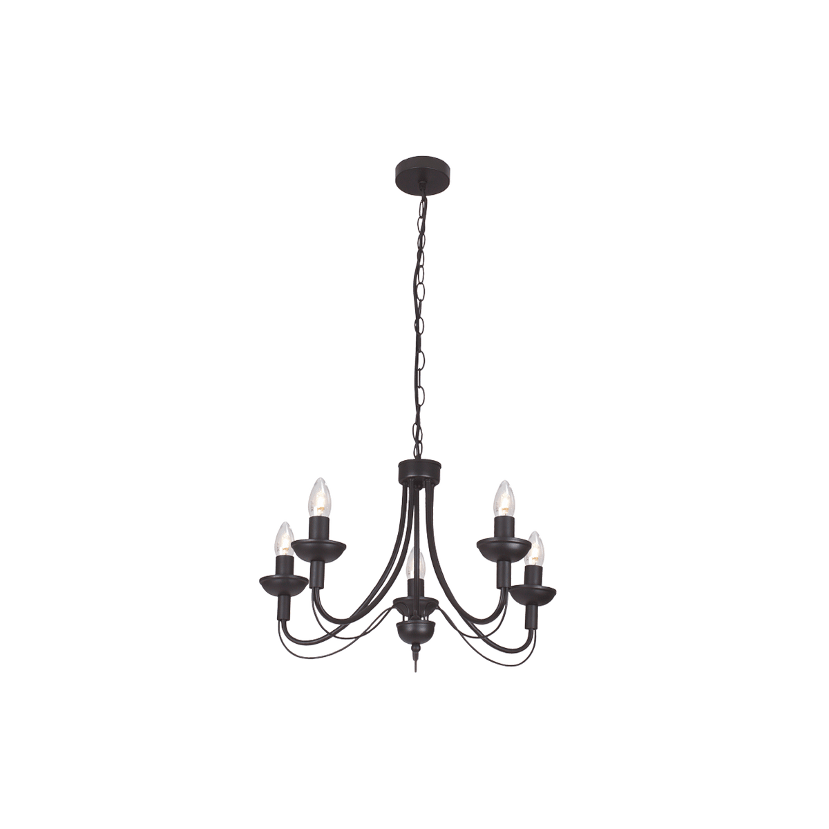 5 Light Metal Chandelier — transparent background, 1254 × 1254