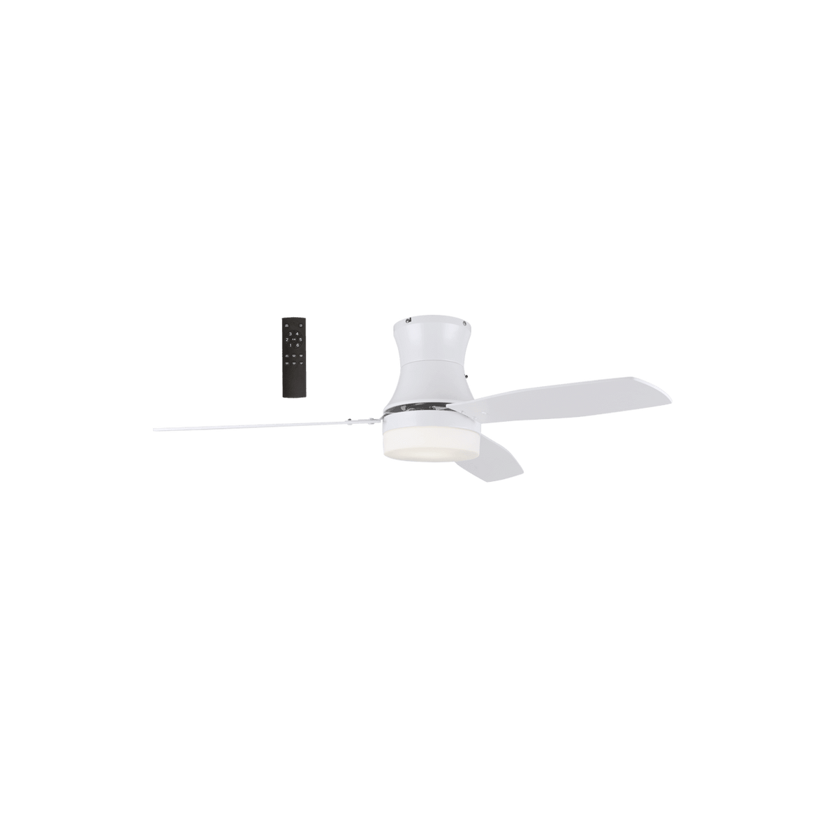 White Steel & Glass Ceiling Fan - Flush Mount Only — transparent background, 1254 × 1254