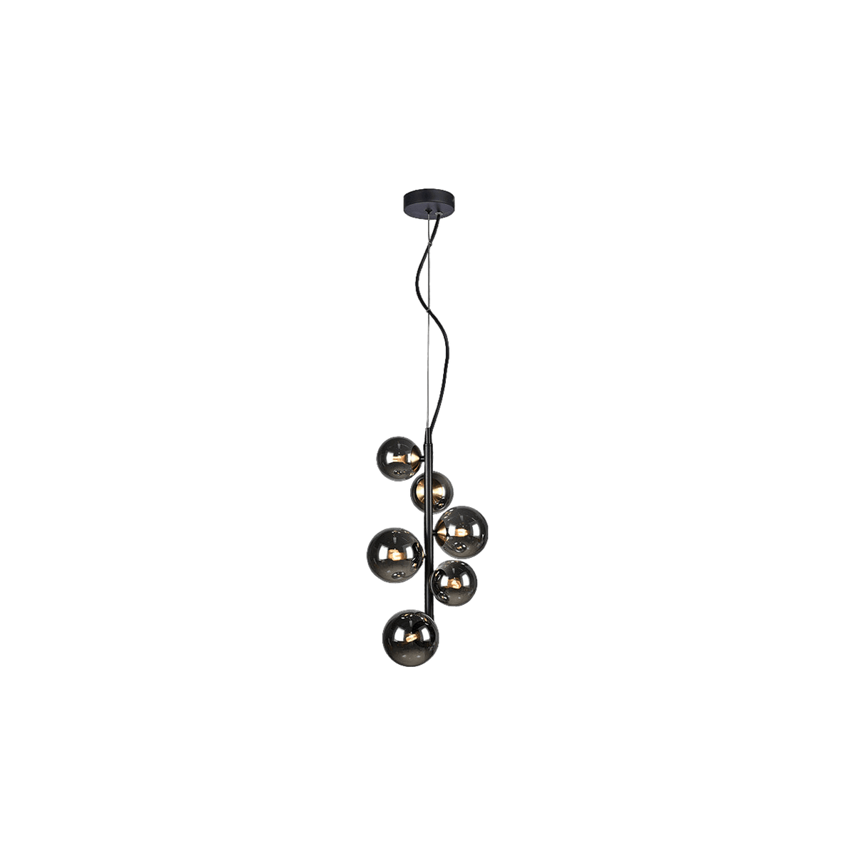 230V 3.5W G9 LED Vertical Bubble Glass Pendant - Black and Antique Brass with Smoke Glass — transparent background, 1254 × 1254