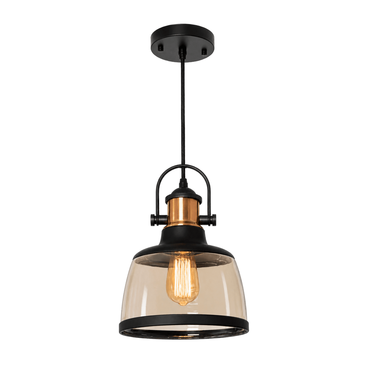 Metal Pendant with Cognac Colour Glass — transparent background, 1254 × 1254