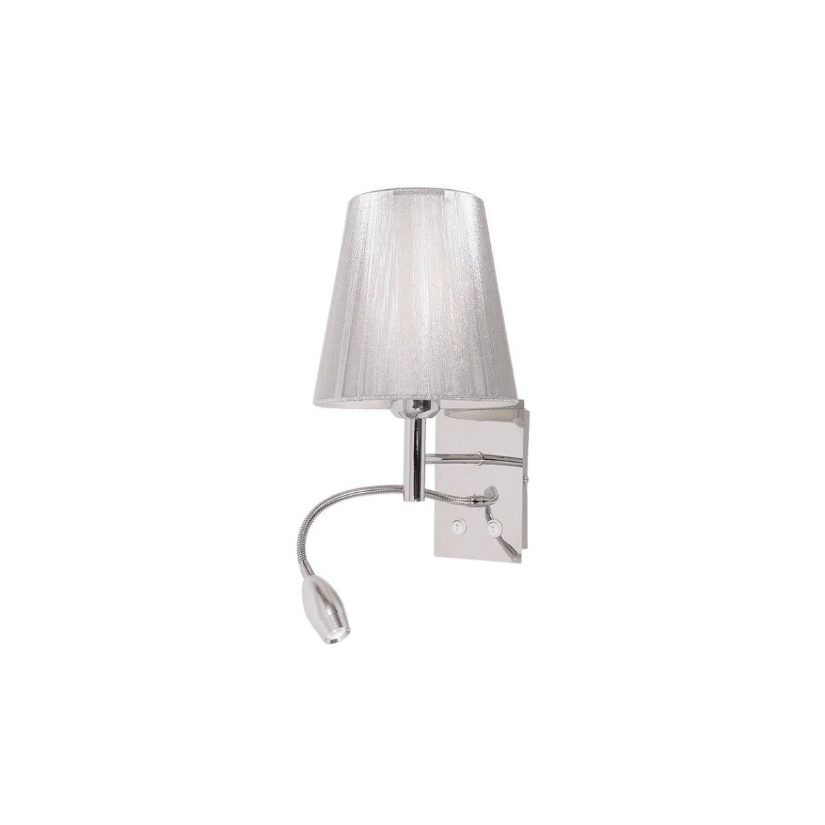 Polished Chrome Wall Fitting with Silver Thread Shade — transparent background, 1254 × 1254