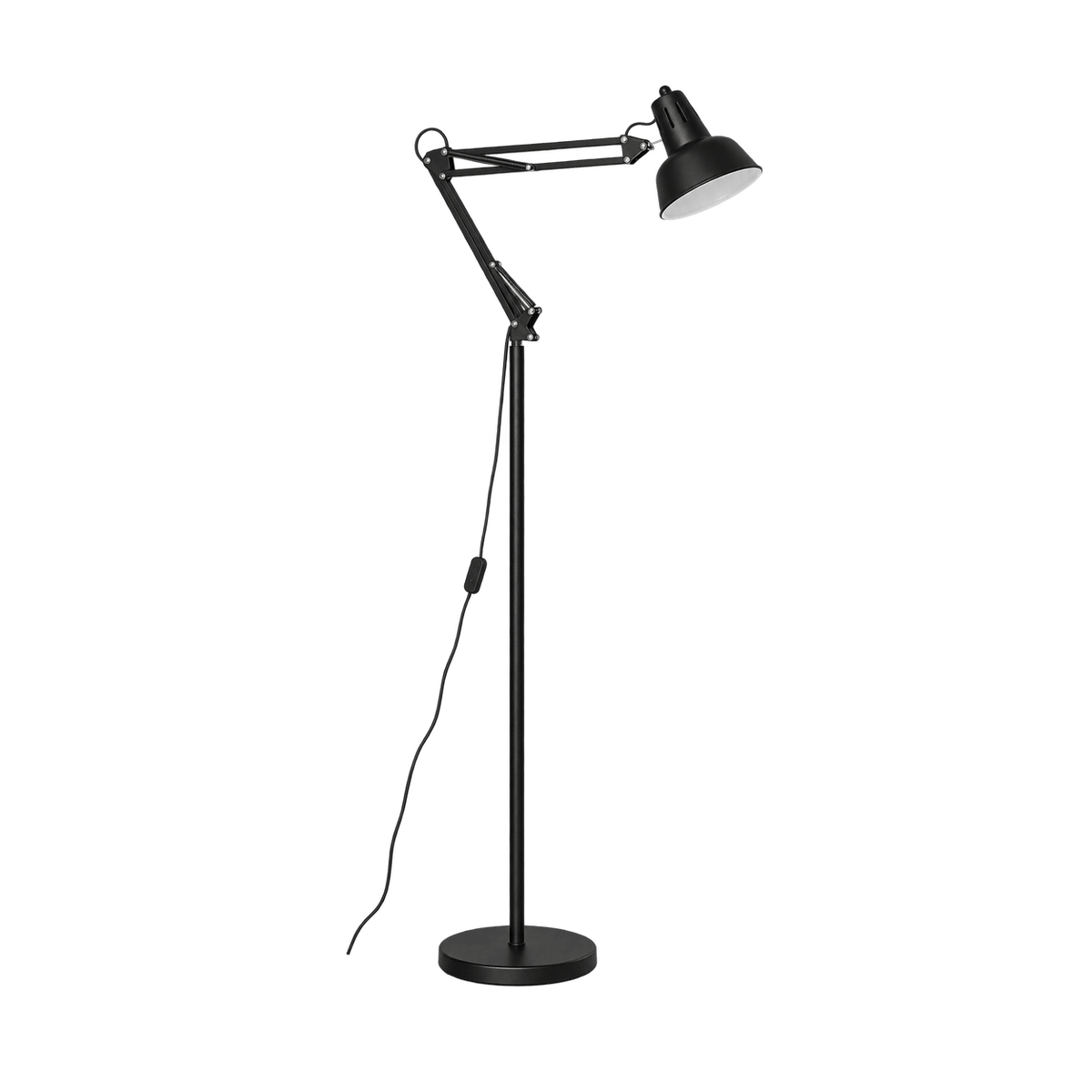 Black Floor Lamp with Movable Arms — transparent background, 1254 × 1254