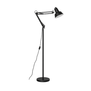 Black Floor Lamp with Movable Arms — transparent background, 1254 × 1254