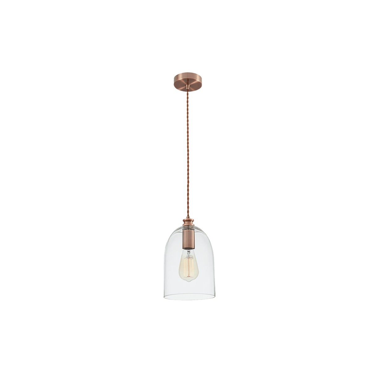 Bronze Pendant, Red Cord & Clear Glass — transparent background, 1254 × 1254