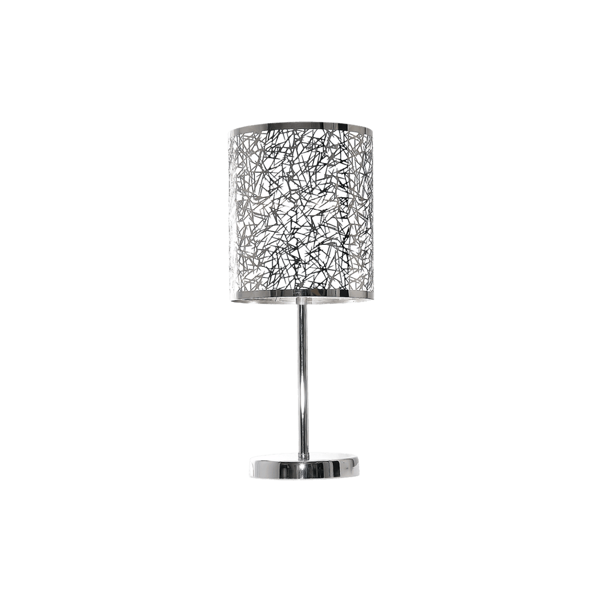 Polished Chrome Table Lamp with Silver Patterned Shade — transparent background, 1254 × 1254