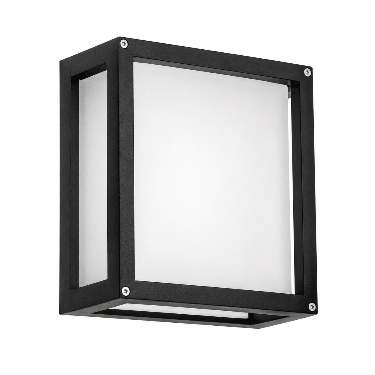 Cube Outdoor Wall Light in black with frosted glass, showcasing a modern design for accent lighting.