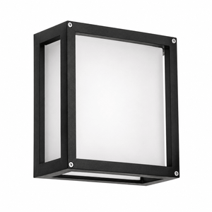 Cube Outdoor Wall Light in black with frosted glass, showcasing a modern design for accent lighting.