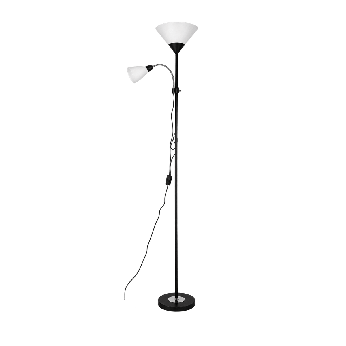Black Metal Polished Chrome Floor Lamp product image on a transparent background