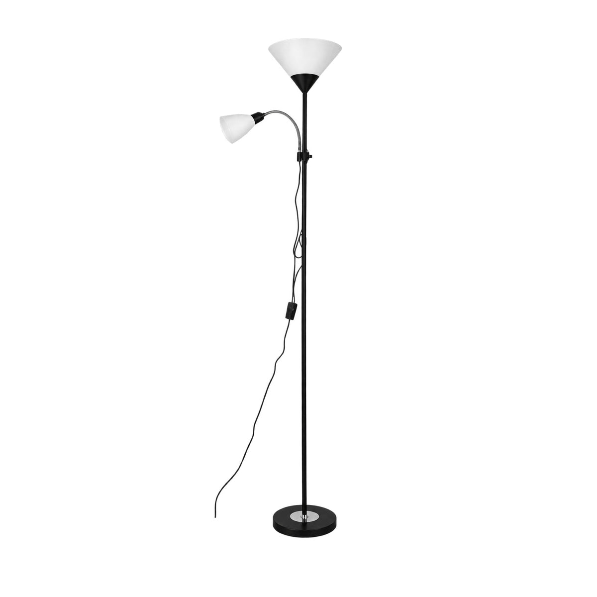 Black Metal Polished Chrome Floor Lamp product image on a white background