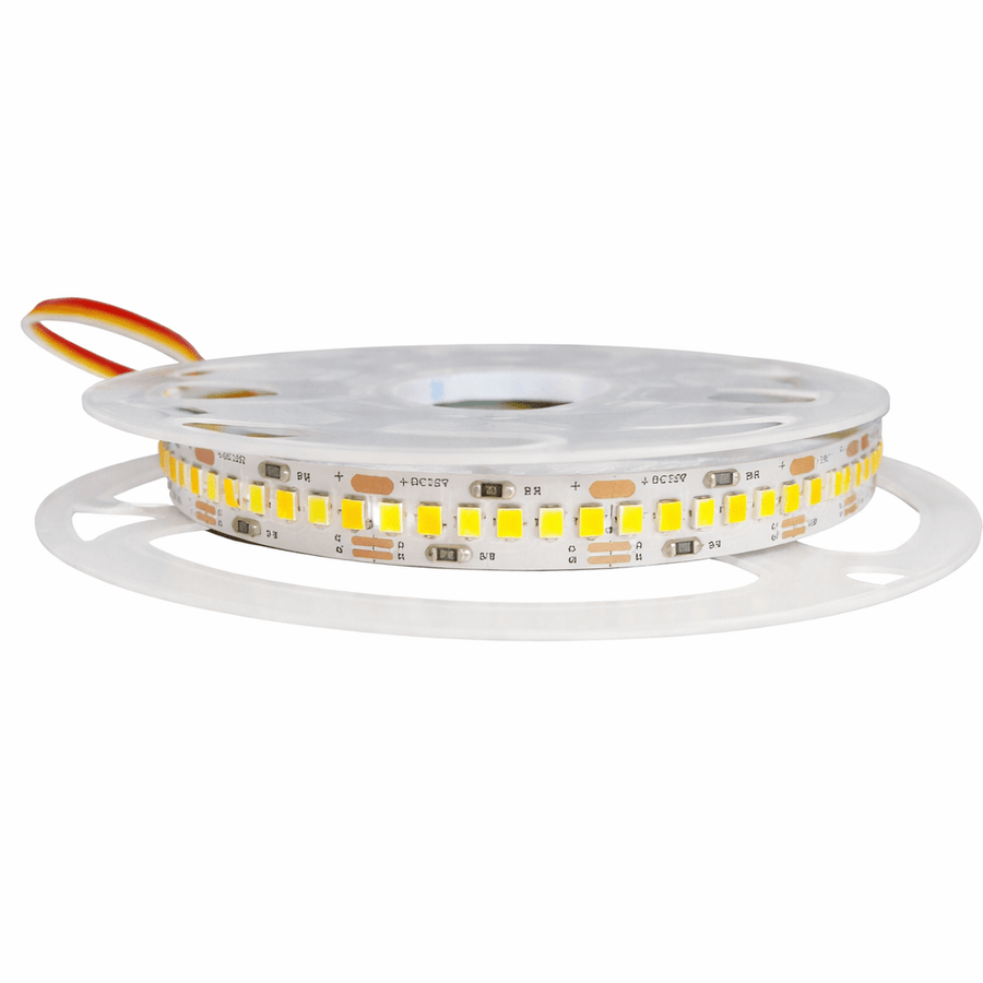 Roll of CCT LED strip light on a white background