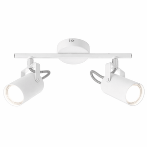 Modern 2-light white ceiling spotlight with adjustable heads for focused task lighting.