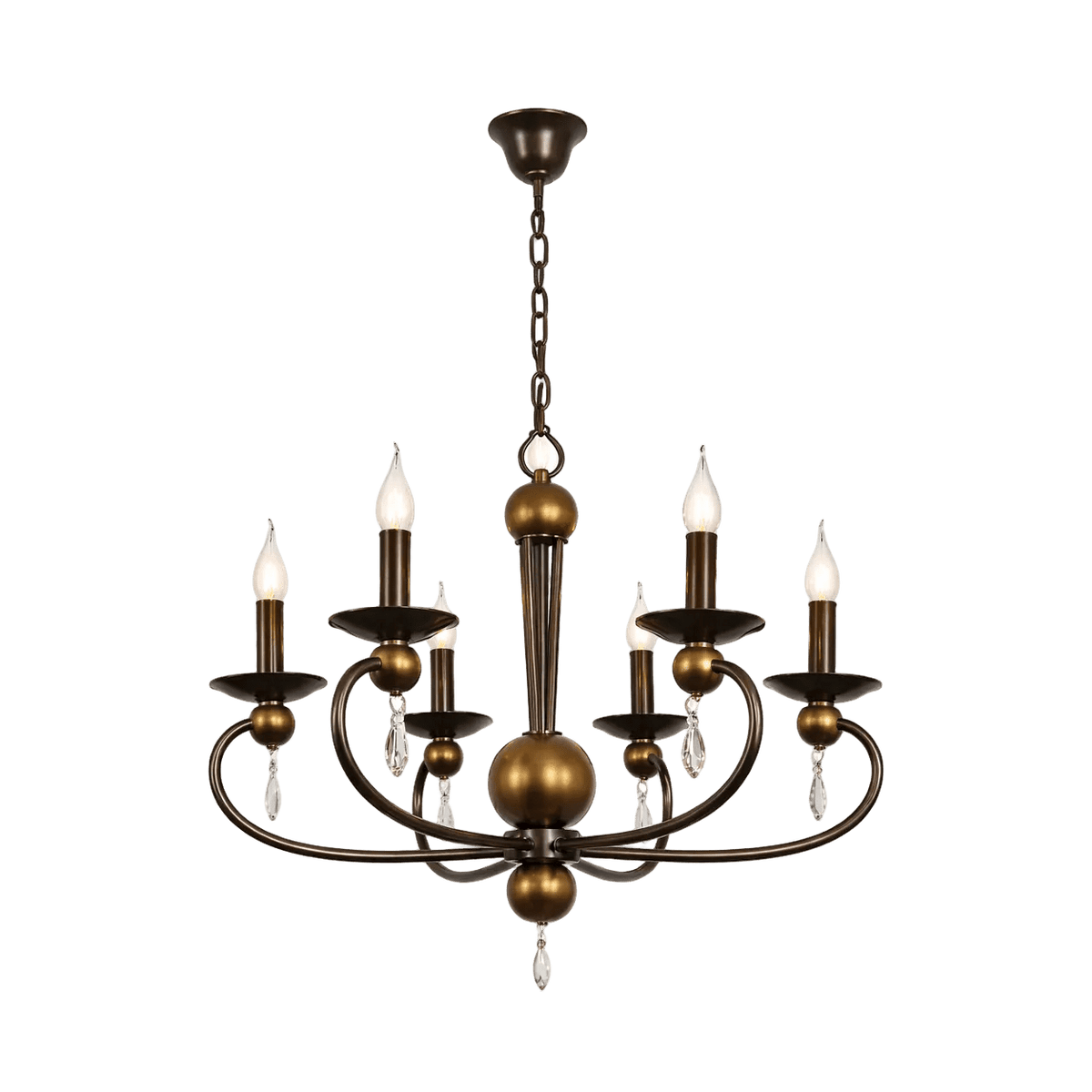6 Light Black & Gold Chandelier product image on a transparent background