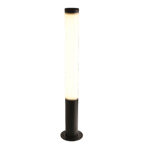 Tall cylindrical outdoor lamp with a black base on a white background