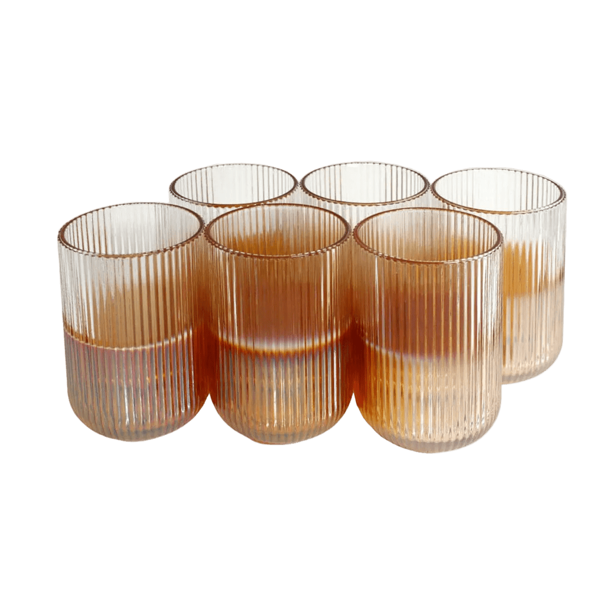 Tall Drinking Glass Box of 6 - Two Tone Yellow Lined Pattern