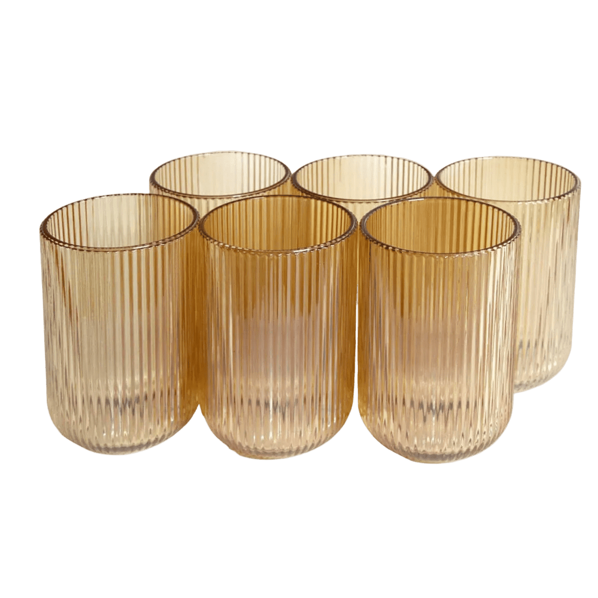 Tall Drinking Glass Box of 6 - Dark Yellow Lined Pattern