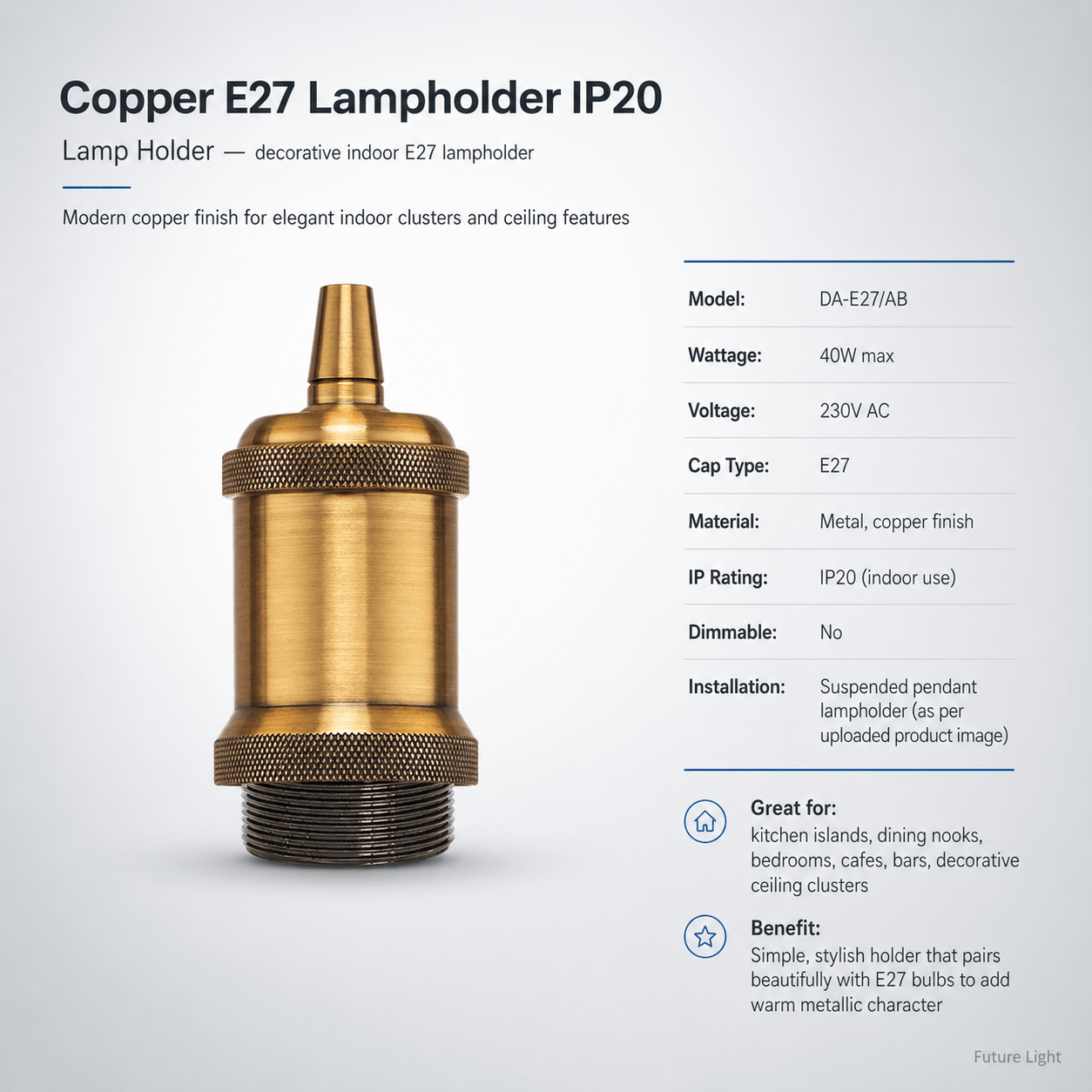 Copper E27 Lampholder