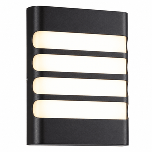 Coastal black LED bulkhead light with warm white glow, featuring a sleek design and weatherproof construction.