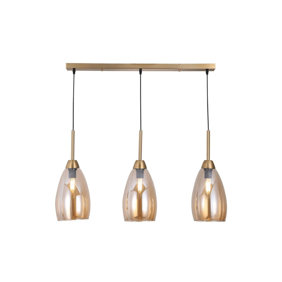 3 Light Gold & Amber Glass Pendant product image on a white background