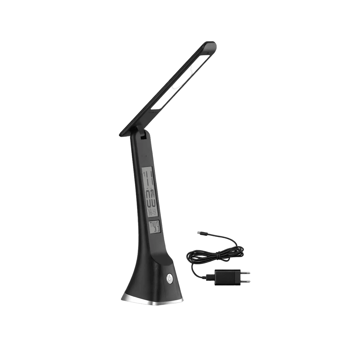 Black Rechargeable Desk Lamp - Alarm, Date & Time Display product image on a transparent background