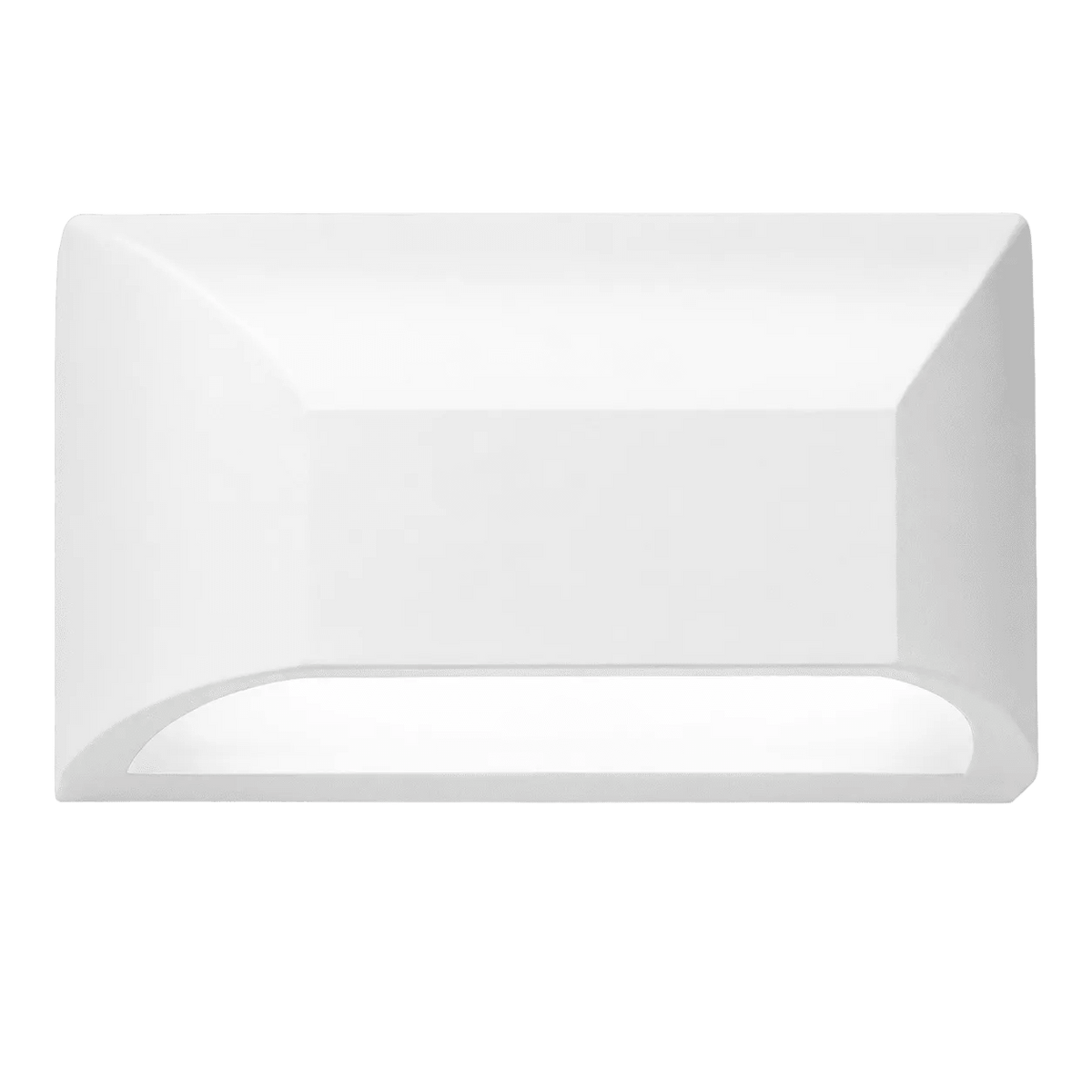 White 6 Watt LED wall light with a geometric design and a smooth finish, featuring a curved bottom edge.
