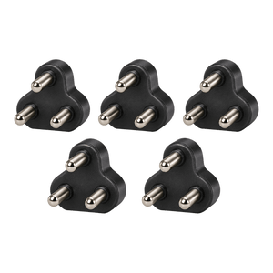 Transparent-background product image showing five black 16A three-pin plug tops