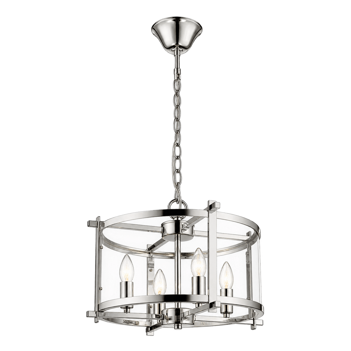 Transparent-background full view of the Candover chrome and glass pendant light