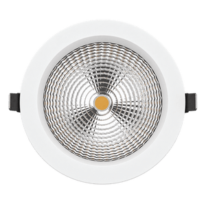 Transparent-background 10W commercial LED downlight with white trim and silver reflector