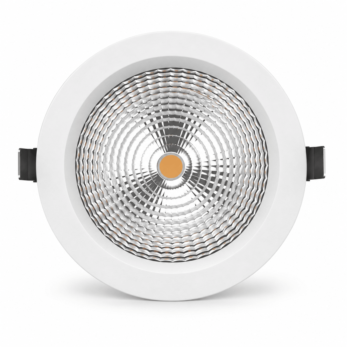 10W commercial LED downlight with white trim and silver reflector on a white background