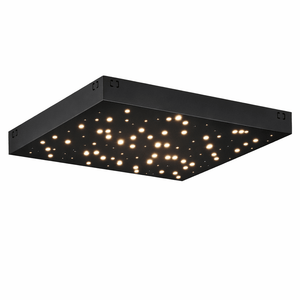 Close-up view of a black LED surface-mount square starlight panel light showcasing star-like light patterns.