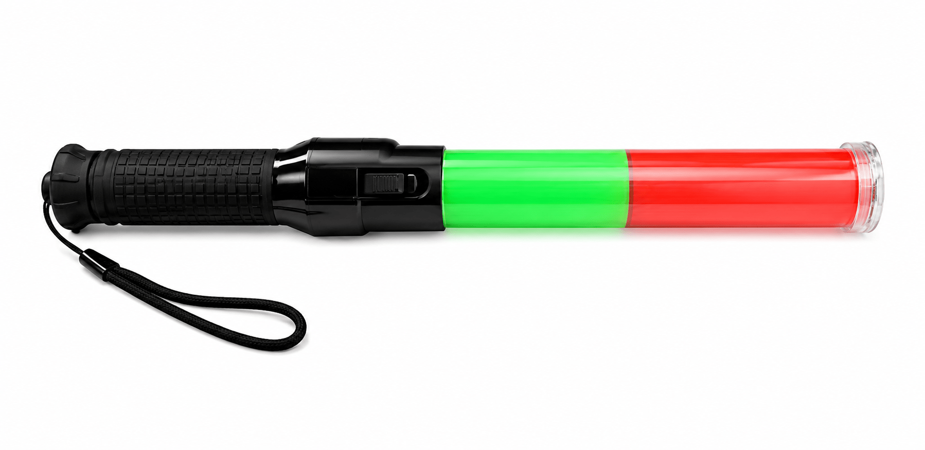 Flashlight with green and red accents on a white background