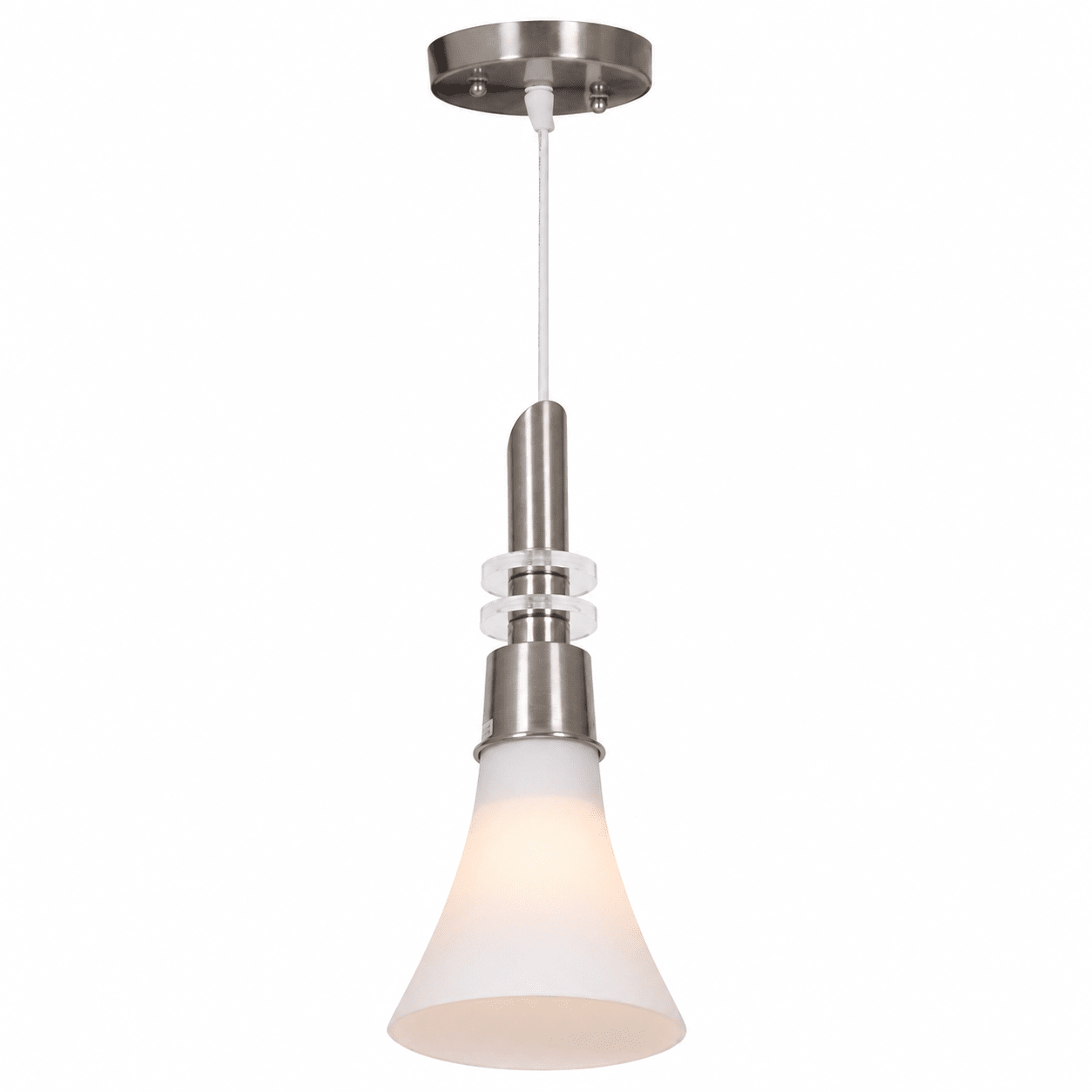 White Satin Chrome Pendant Light - Glass Shade