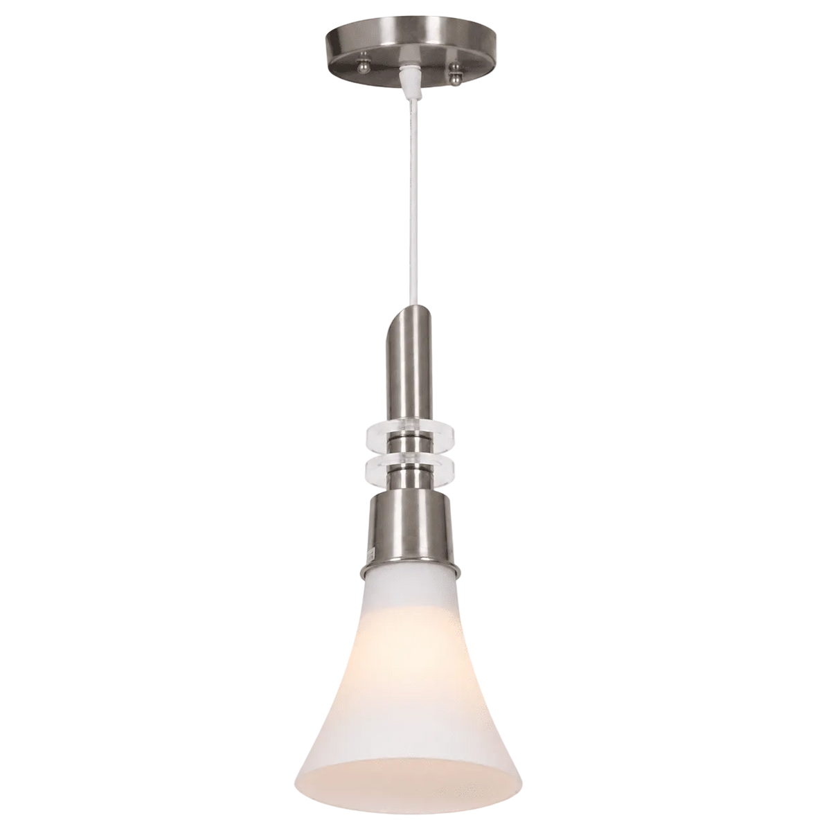 White Satin Chrome Pendant Light - Glass Shade