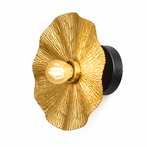 Elegant gold and black wall light with a floral design and E27 bulb socket.