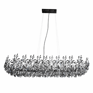 Rialto Gloss Black & Smoke Crystal Chandelier featuring 14 light points and an elongated design.