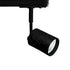 Black track light fixture on a white background
