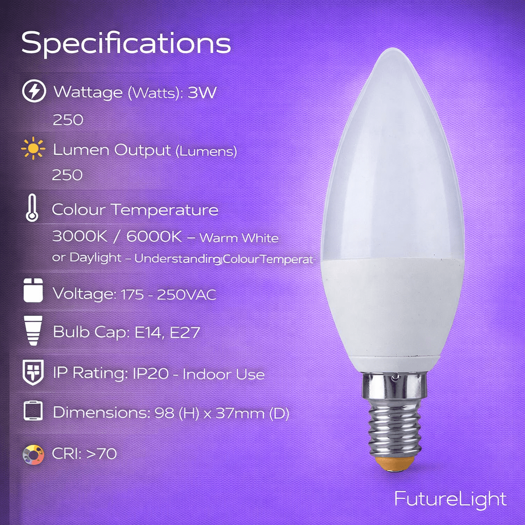 LED Candle - 3 Step Dimmable / 3 Watt