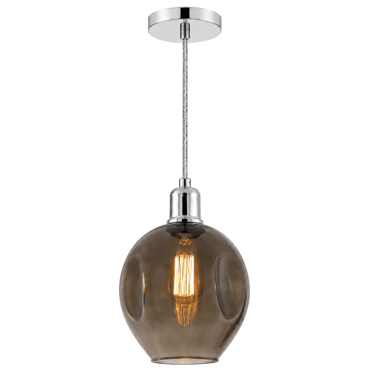 Polished Chrome Pendant with Smoke Colour Glass PEN611
