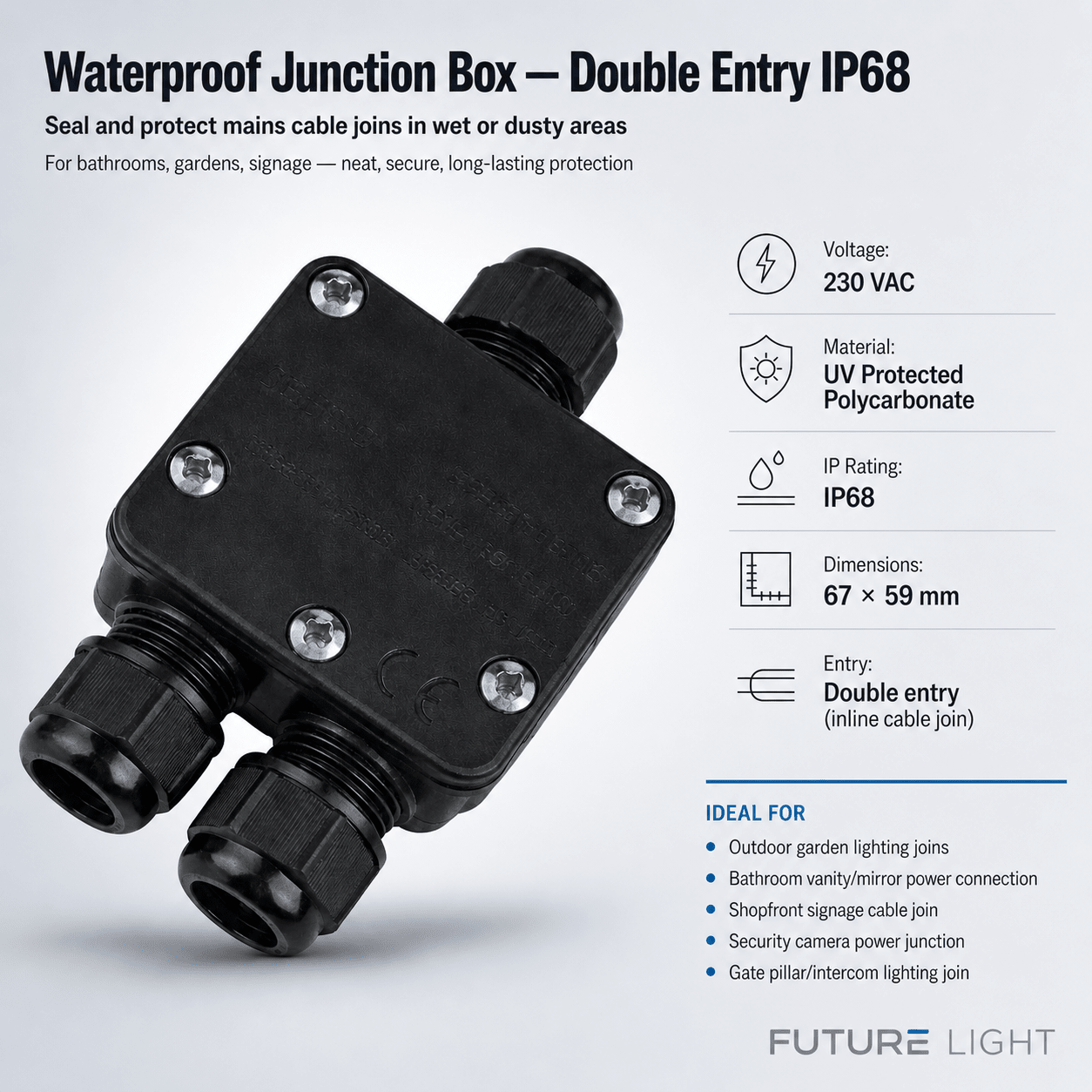 Waterproof Junction Box - Double Entry IP68