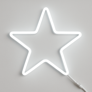 Cool White LED Neon Strip shaped as a star, mounted on a light grey wall, showcasing flexibility and design.