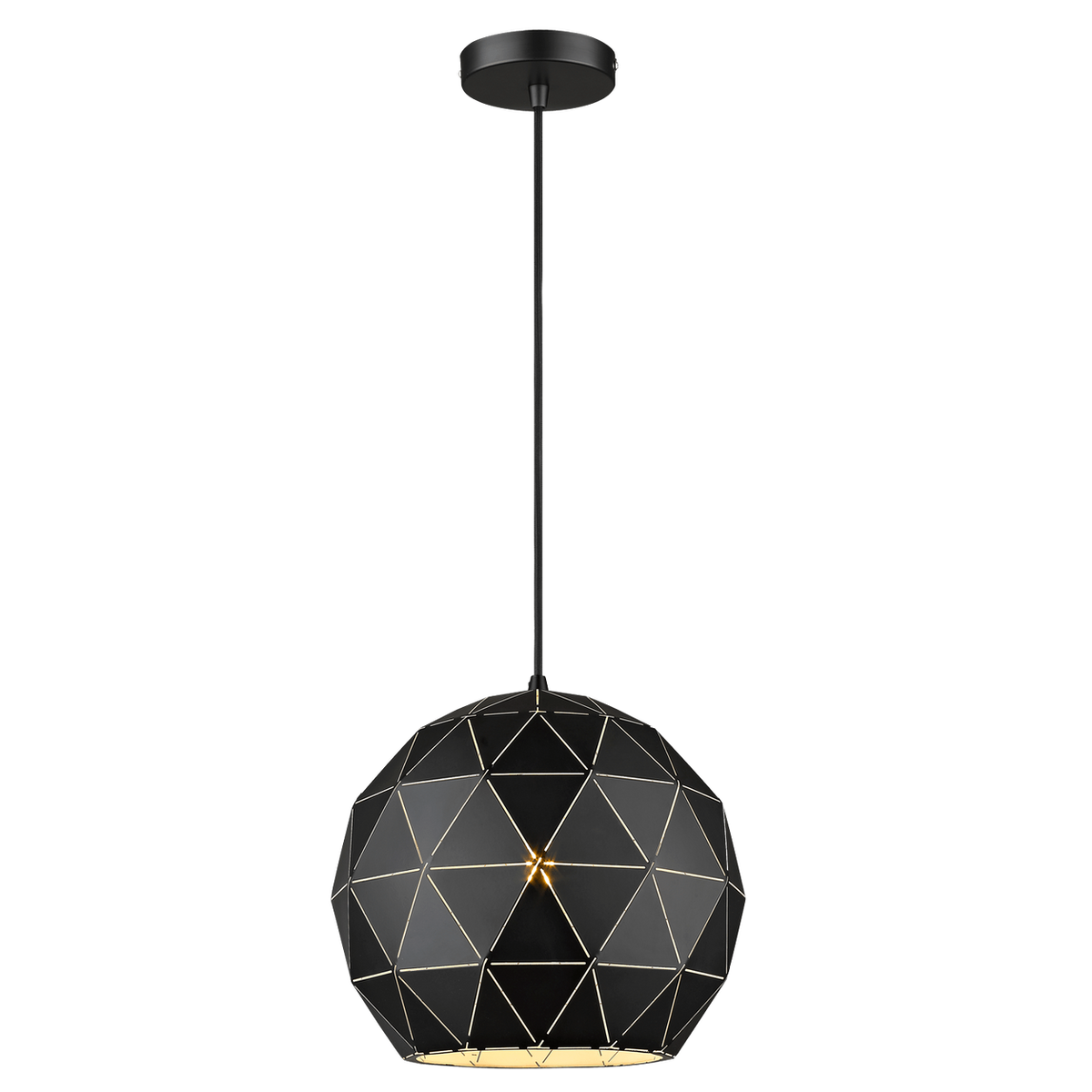 230V 40W E27 Medium Laser Cut Metal Ball Pendant, Matt Black — transparent background