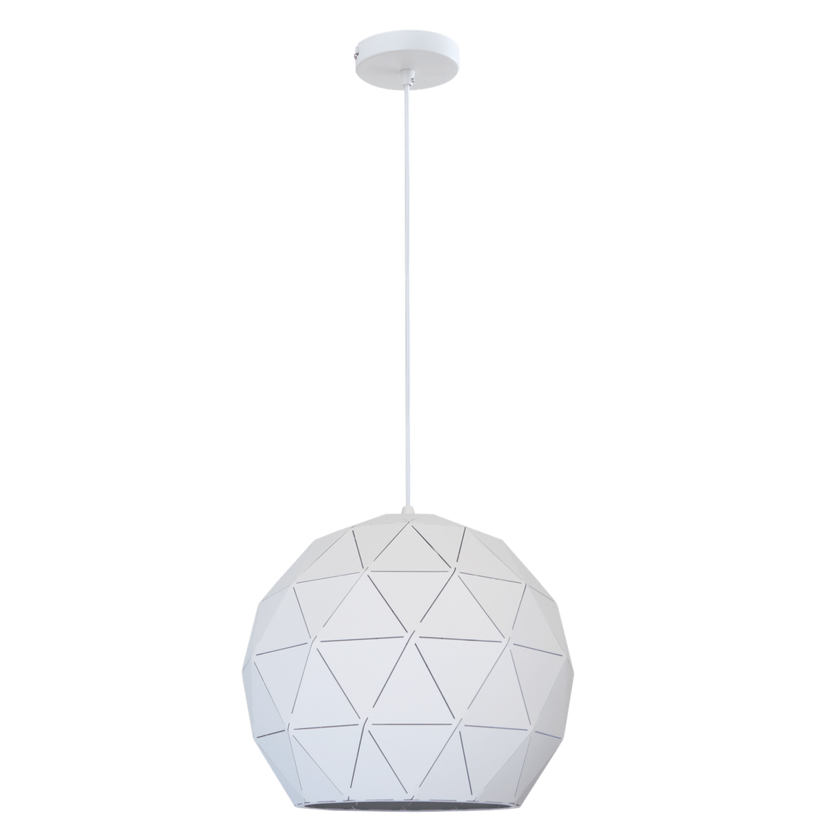 230V 40W E27 Medium Laser Cut Metal Ball Pendant, Matt White — transparent background