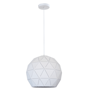 230V 40W E27 Medium Laser Cut Metal Ball Pendant, Matt White — transparent background