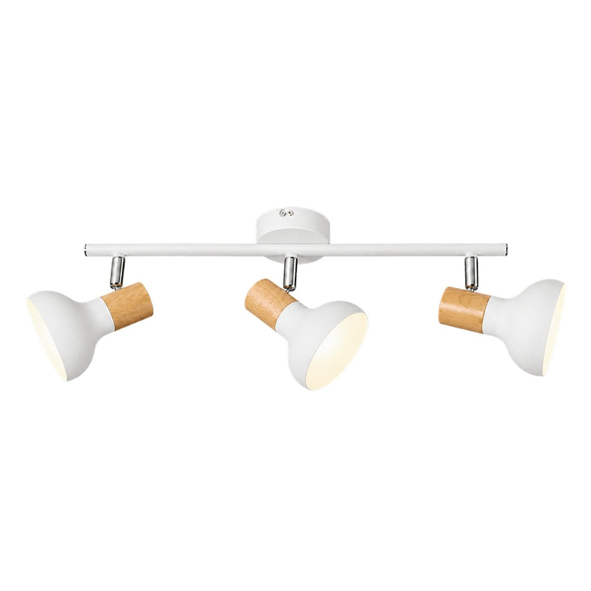 3 Light White Metal with Wood Finish & Polished Chrome Spotlight — white background