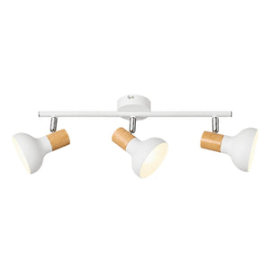 3 Light White Metal with Wood Finish & Polished Chrome Spotlight — white background