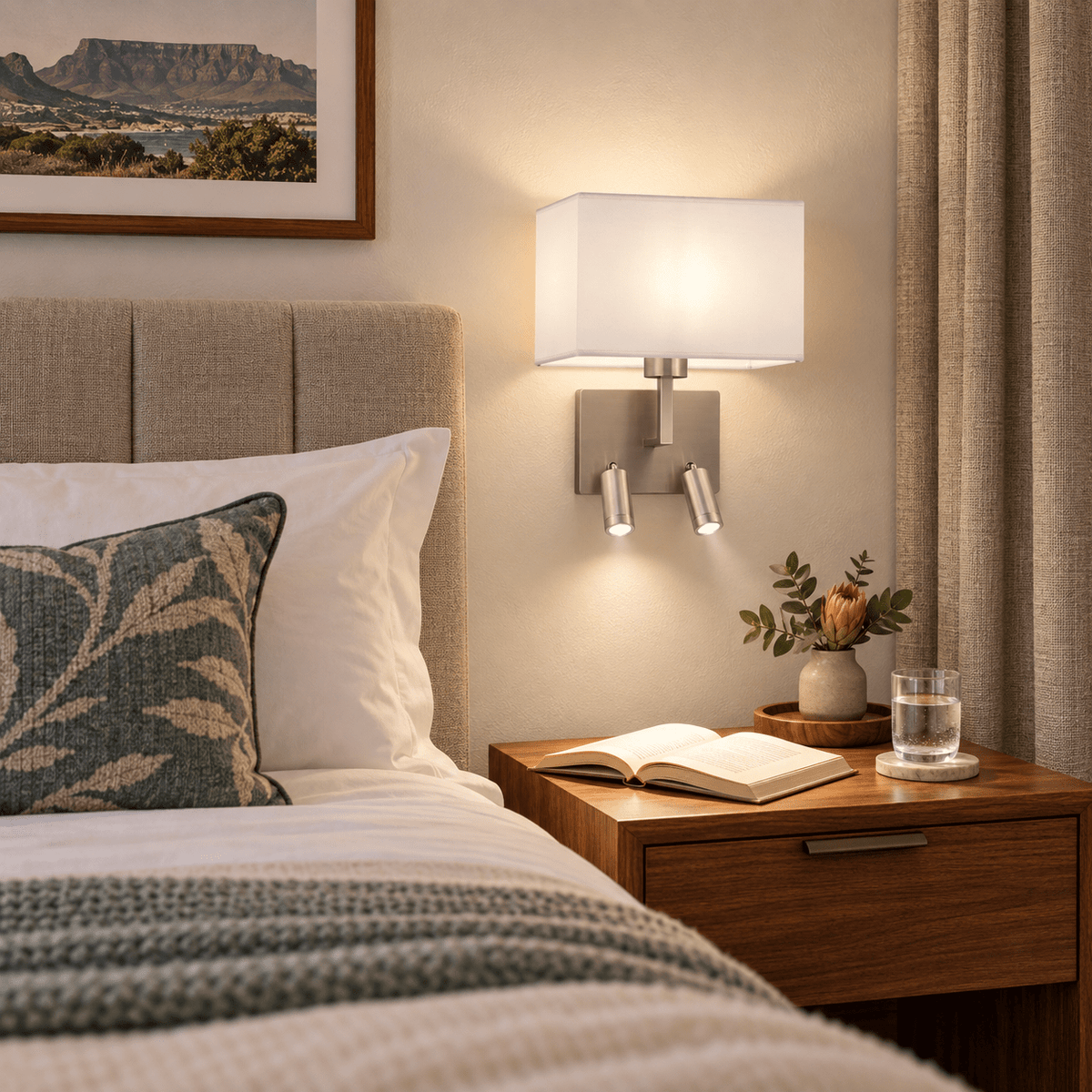 Mata Satin Chrome Bedside Wall & Reading Light, lifestyle scene 2