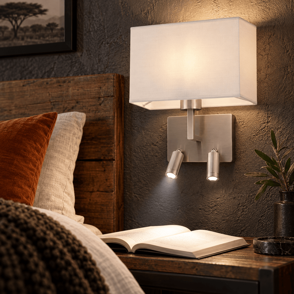 Mata Satin Chrome Bedside Wall & Reading Light, lifestyle scene 3